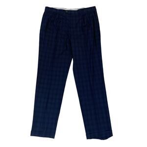 Ralph Lauren Pants Men 38 Navy Blue Plaid Straight Leg Regular Fit Pleated Chino